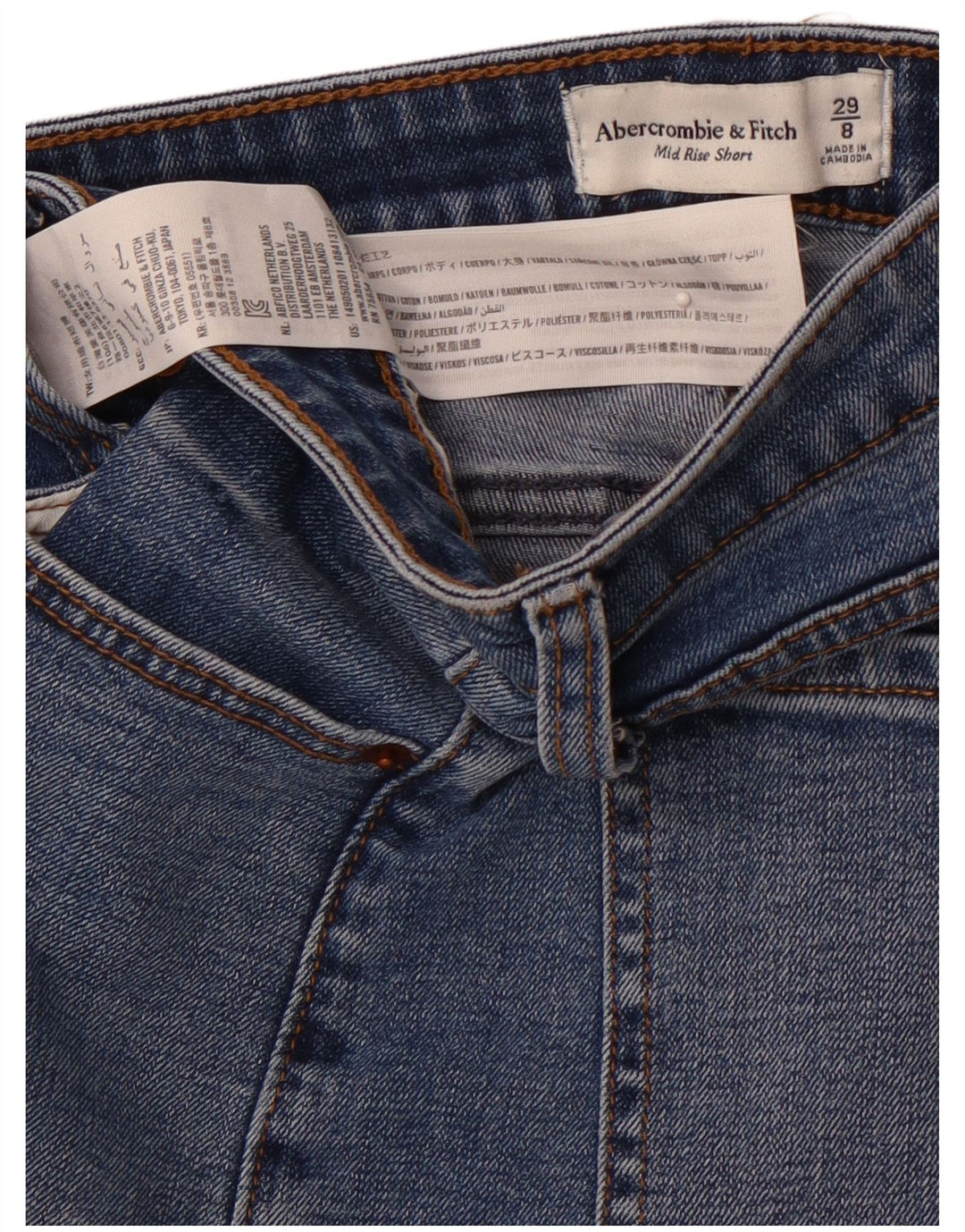 ABERCROMBIE & FITCH Pantaloncini di jeans a vita media da donna US 8 medi W29 Blu