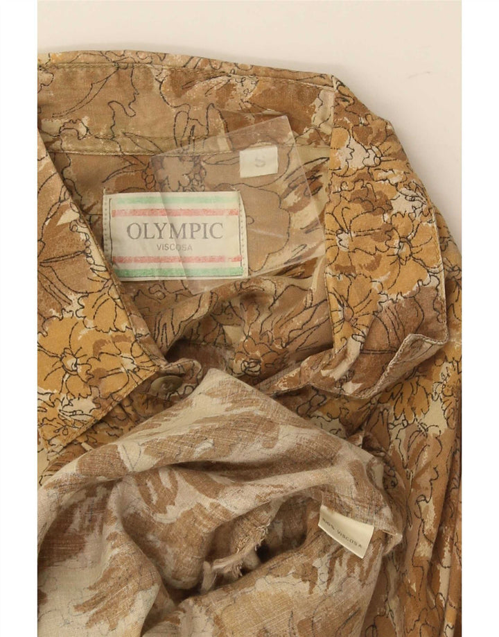 Camicia vintage da uomo a maniche corte in viscosa floreale piccola marrone