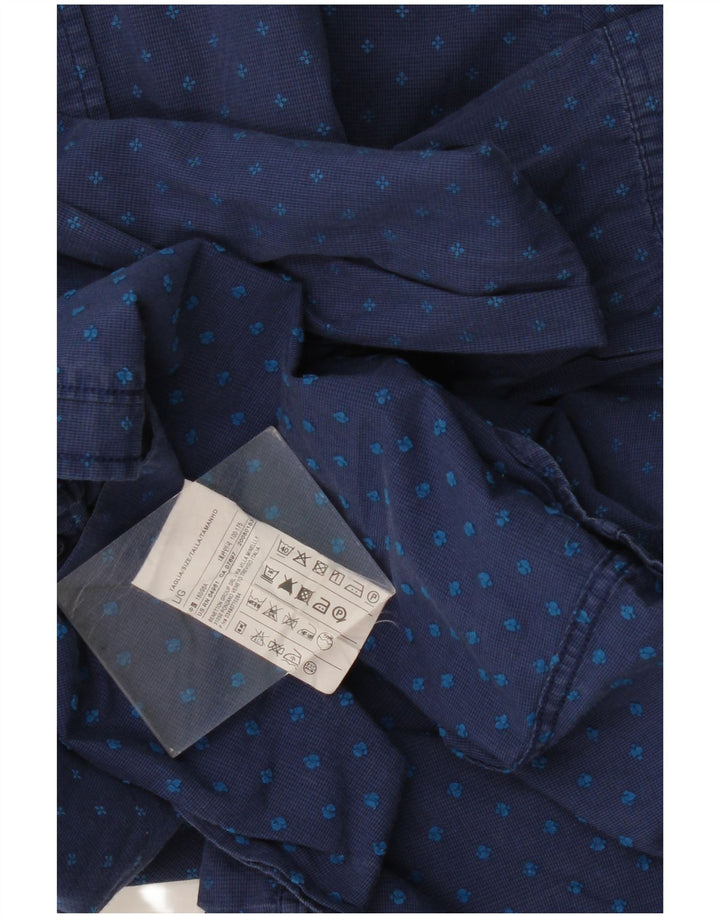 Camicia Uomo BENETTON Large in Cotone Maculato Blu Navy