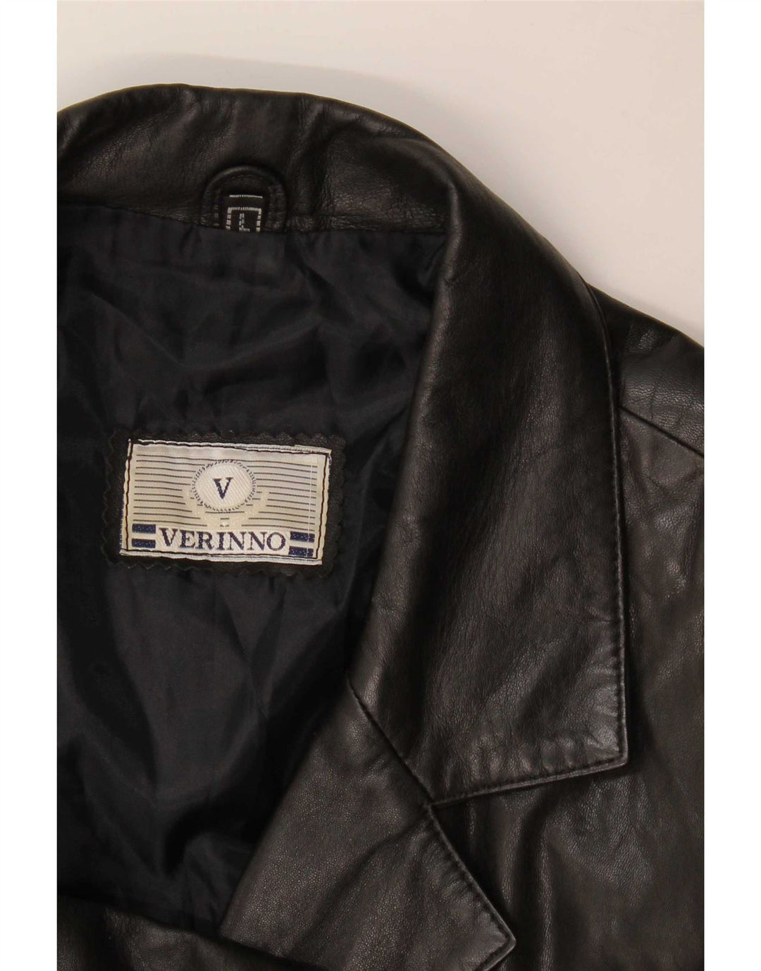 Giacca blazer in pelle vintage da donna a 5 bottoni UK 14 grande nera