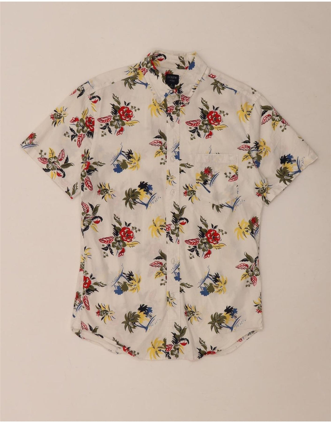 J. CREW Camicia da uomo a maniche corte Flex piccola in cotone floreale bianco
