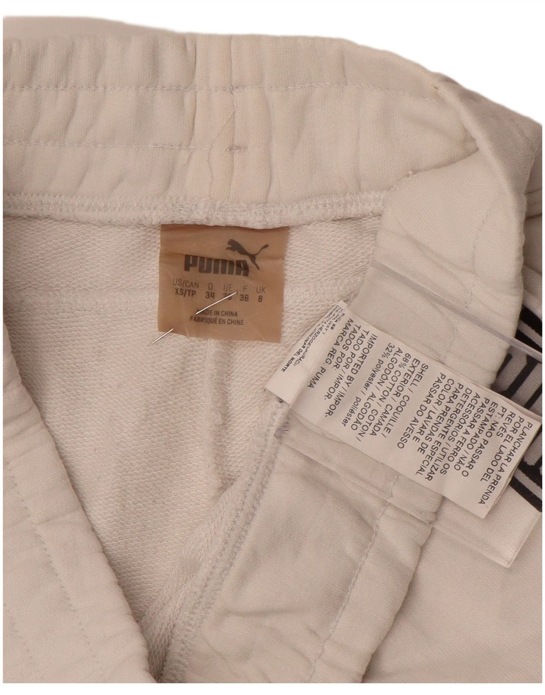 Pantaloncini sportivi con grafica PUMA da donna UK 8 Small in cotone color block bianco sporco
