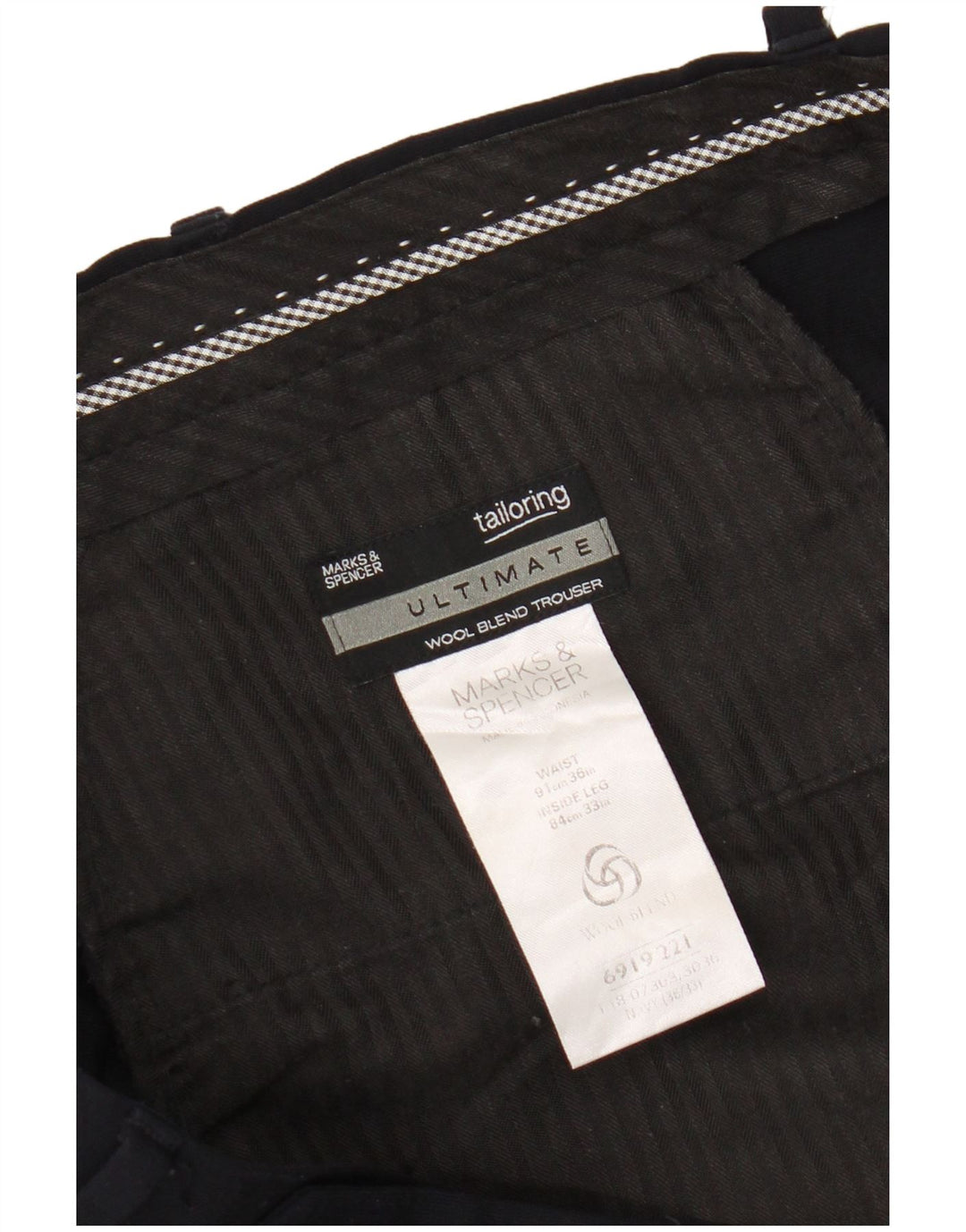 Pantaloni da abito con pegging da uomo Marks & Spencer W36 L33 poliestere blu navy