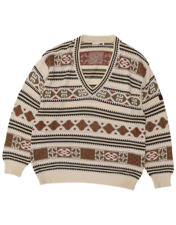 Maglione maremmano da uomo con scollo a V IT 52 Large Fair Isle multicolore