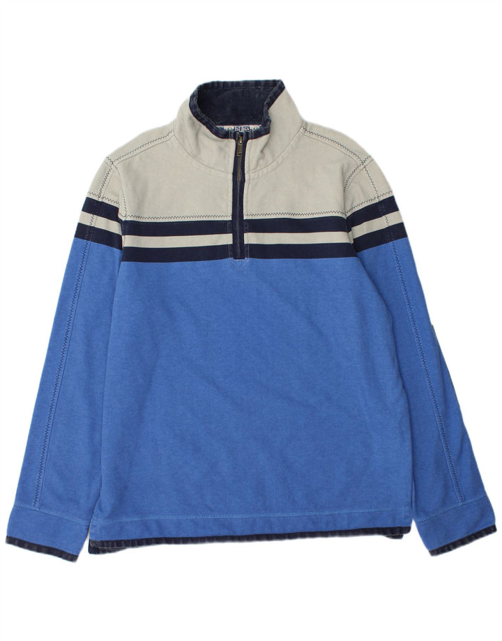 FAT FACE Felpa da uomo con collo con zip, maglione grande, cotone color block blu