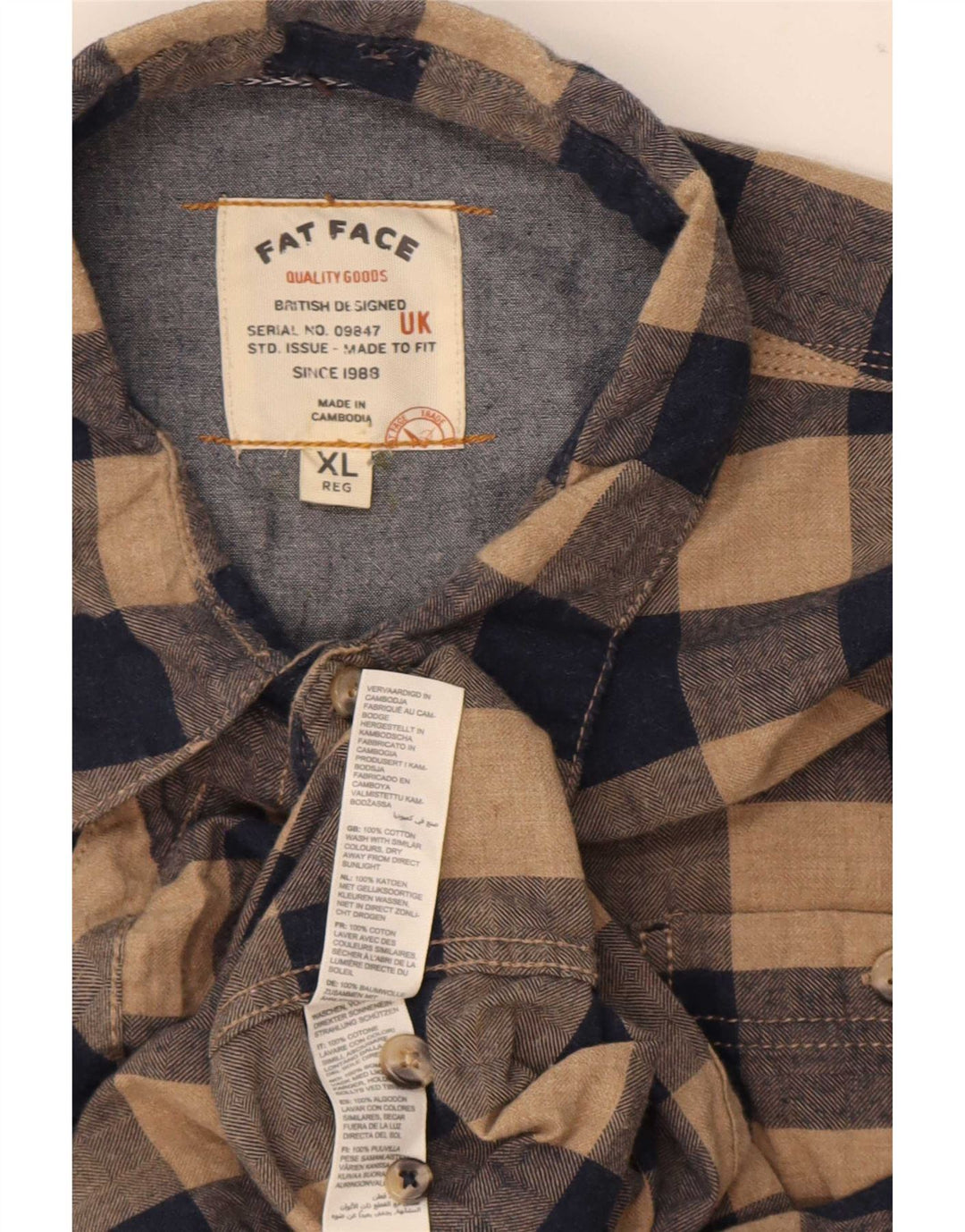 Camicia in flanella da uomo Fat Face XL in cotone a quadretti beige