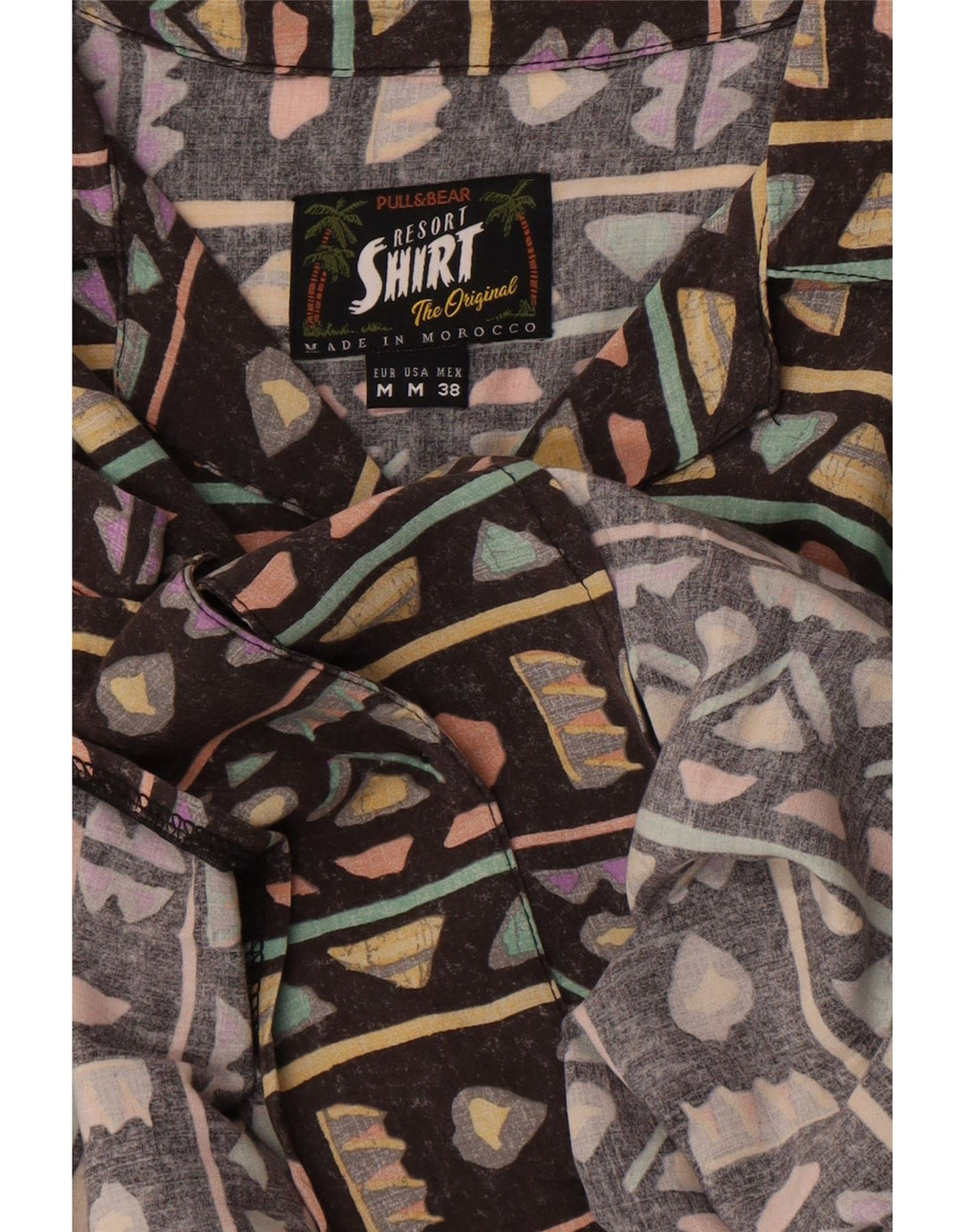 Camicia a maniche corte da uomo Pull & Bear hawaiana geometrica marrone medio