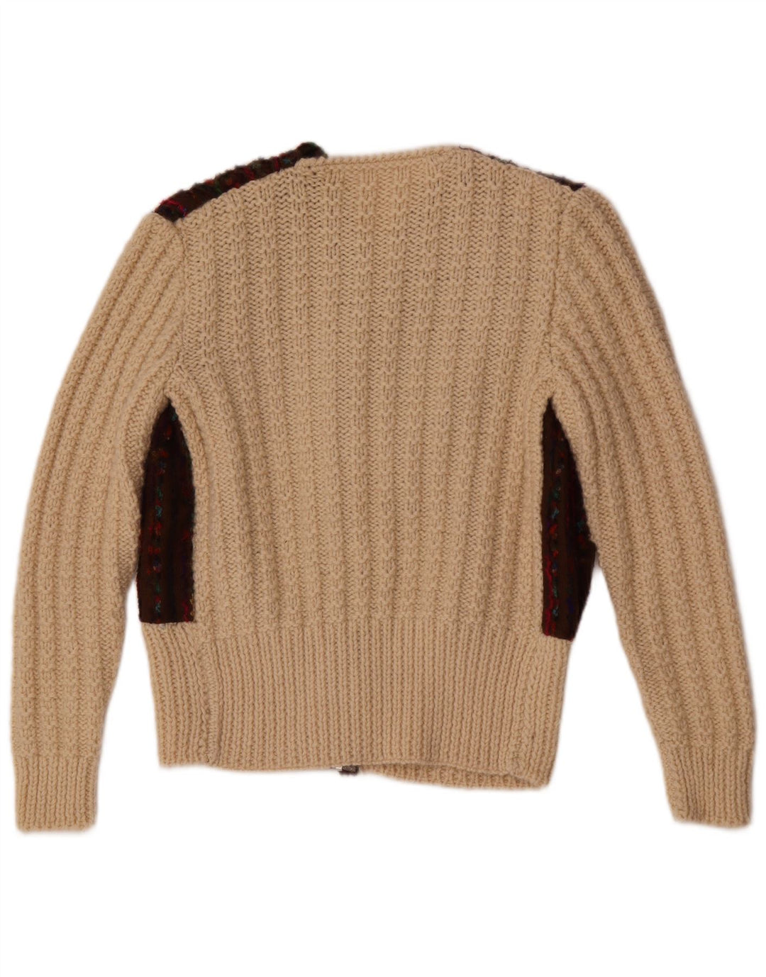 Maglione cardigan da donna vintage UK 12 blocco colore bianco sporco medio