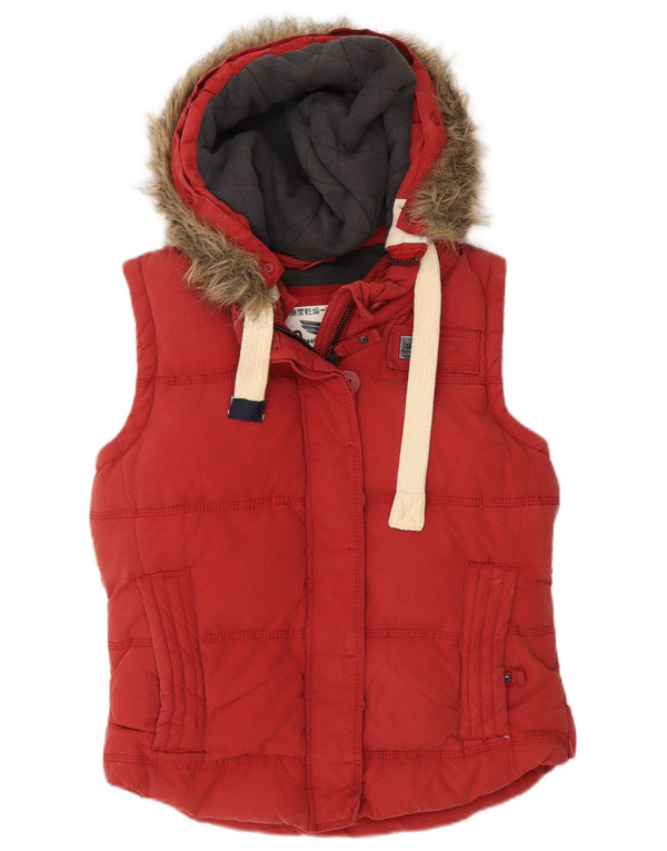 Gilet imbottito con cappuccio da donna Superdry UK 14 rosso medio in cotone