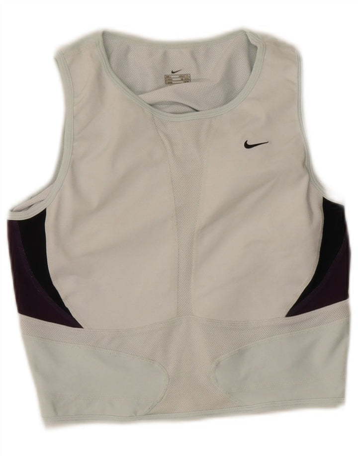 Canotta corta da donna Nike UK 14/16 Large Blu Colourblock Poliestere