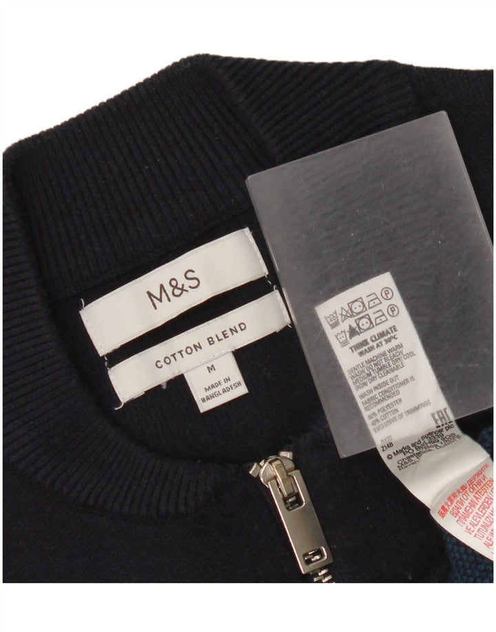 Maglione da uomo Marks & Spencer con zip e collo medio a righe blu navy