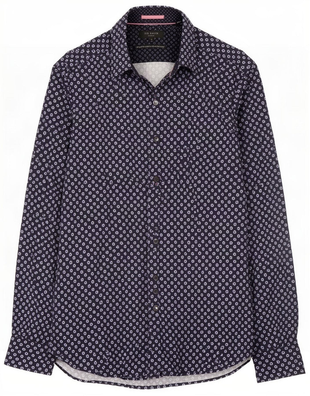 Camicia da uomo Ted Baker taglia 2 piccola in cotone floreale blu navy