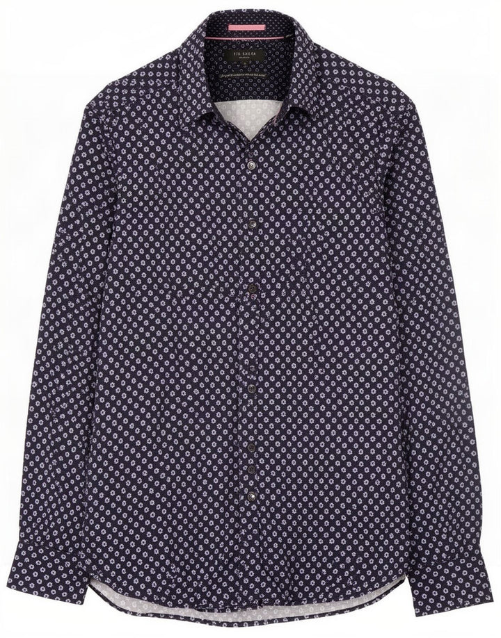 Camicia da uomo Ted Baker taglia 2 piccola in cotone floreale blu navy