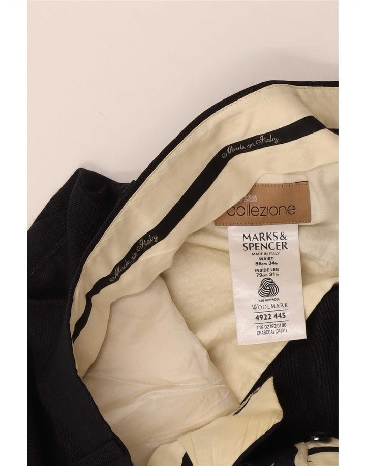 Pantaloni da abito con pegging da uomo Marks & Spencer W34 L31 in lana grigia