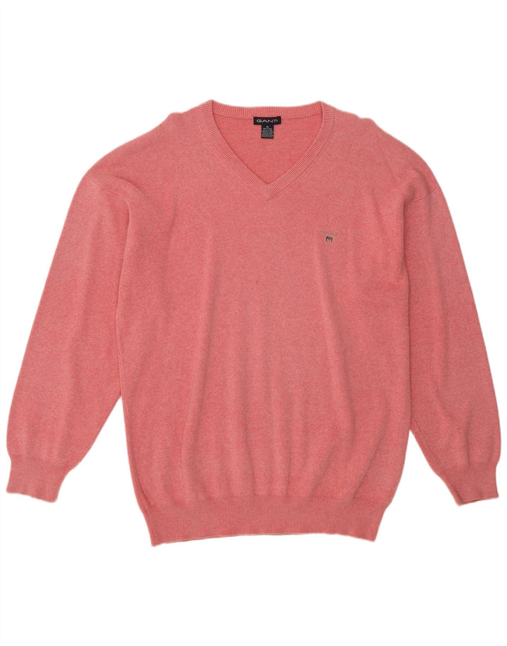 GANT Maglione da uomo con scollo a V XL in cotone screziato rosa