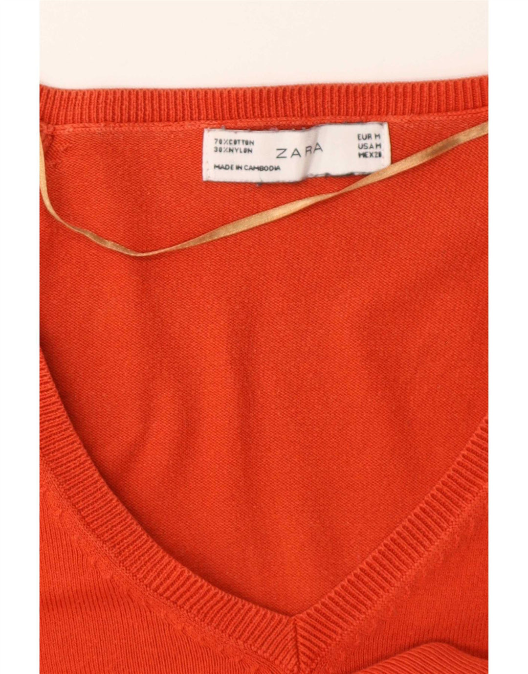 Maglione da donna con scollo a V Zara UK 12 Cotone arancione medio