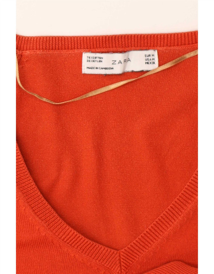 Maglione da donna con scollo a V Zara UK 12 Cotone arancione medio