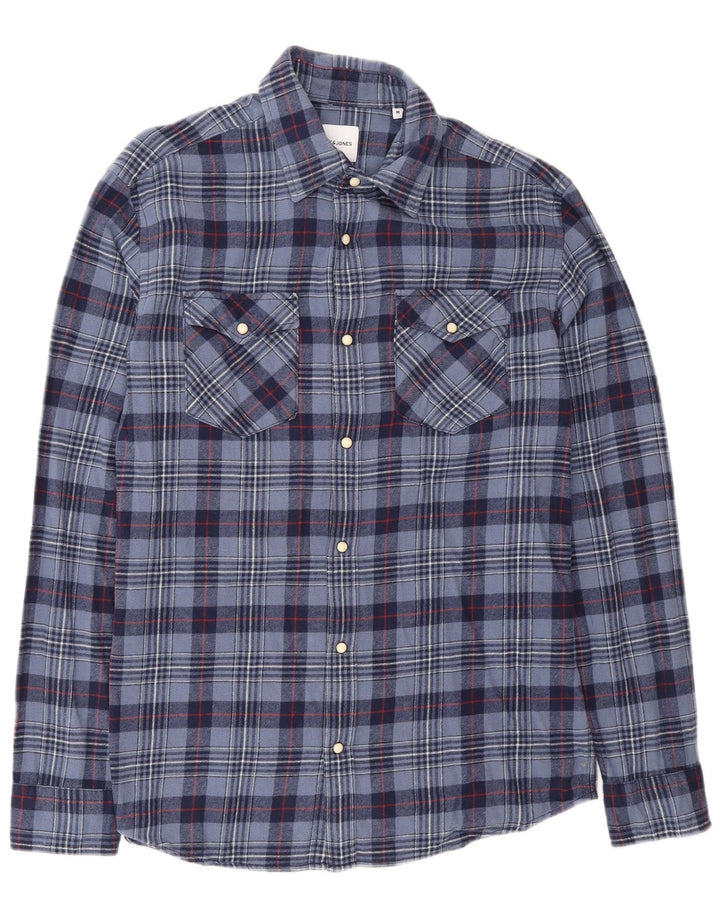 Jack & Jones Camicia da uomo in flanella di cotone a quadri blu navy medio