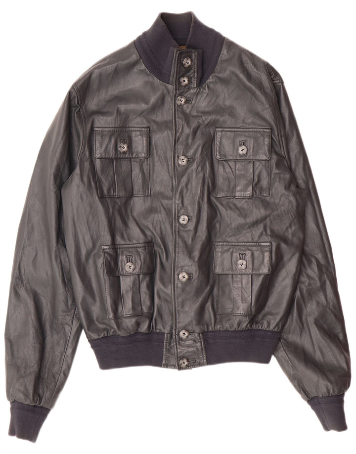 Giubbotto bomber in pelle da uomo vintage UK 36 piccola pelle grigia