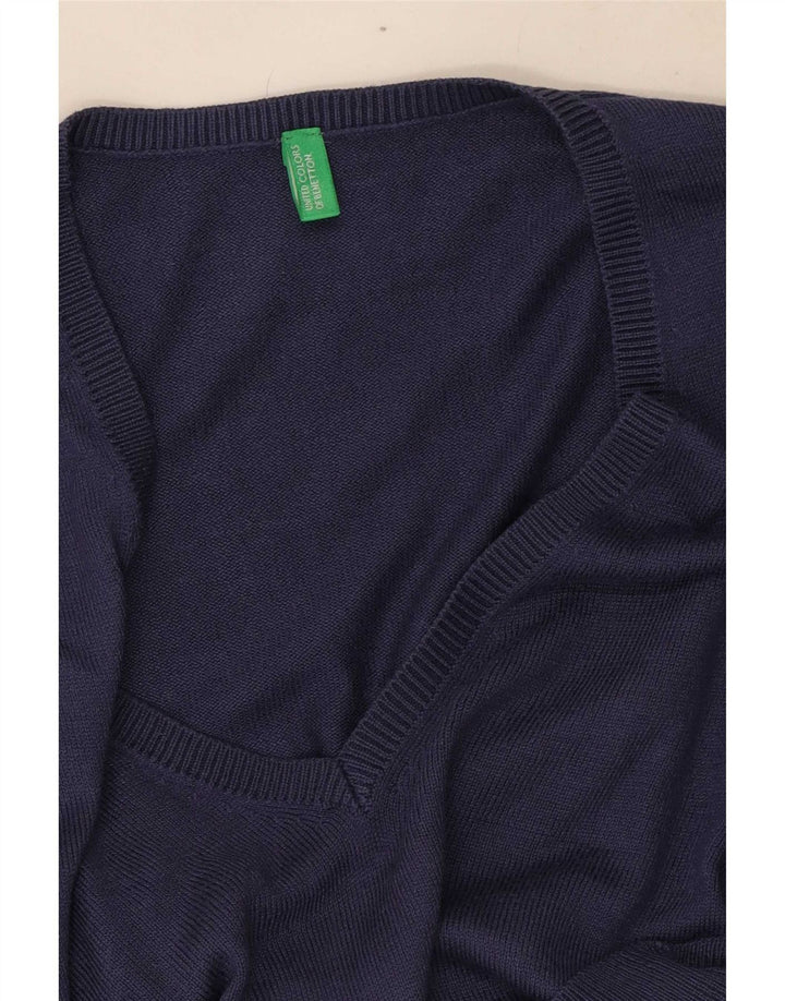 Maglione da donna con scollo a V Benetton UK 8 Small Blu Navy