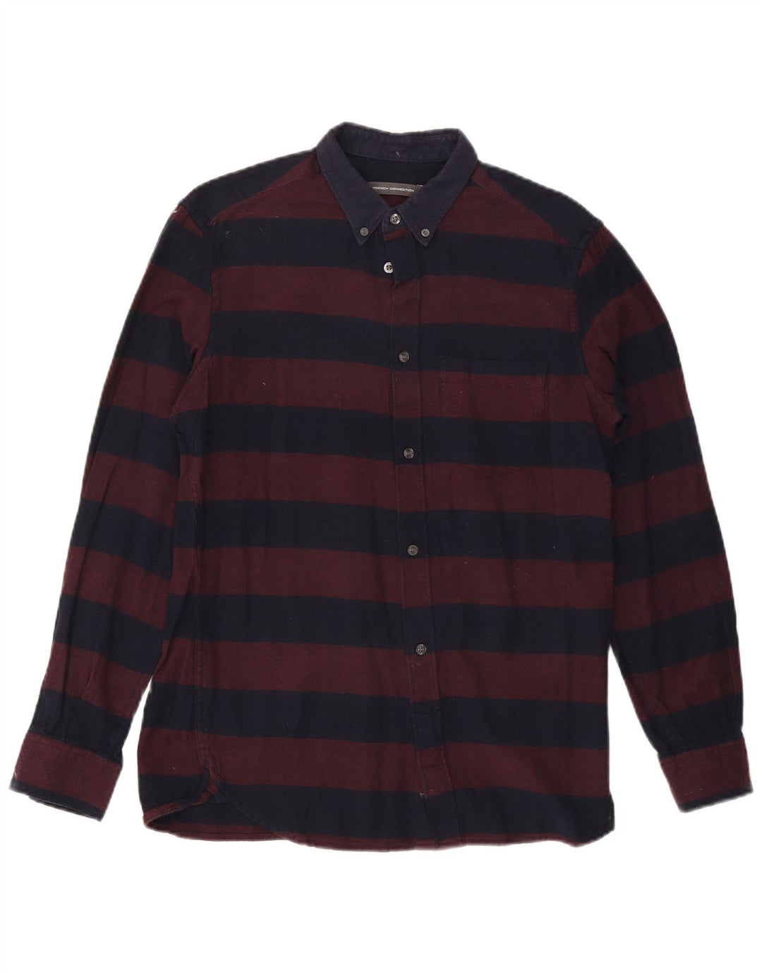 Camicia da uomo in flanella French Connection, cotone a righe bordeaux medio