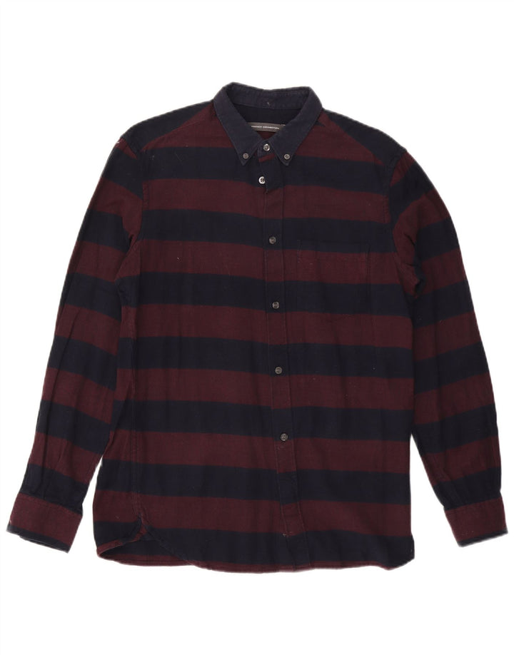 Camicia da uomo in flanella French Connection, cotone a righe bordeaux medio