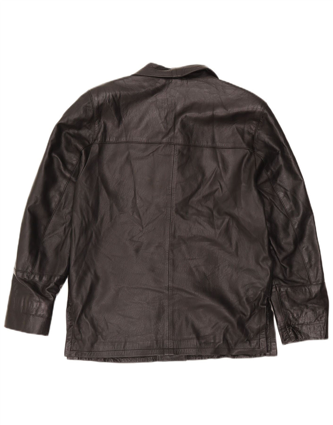 Giacca blazer in pelle oversize da donna vintage a 3 bottoni IT 44 media nera