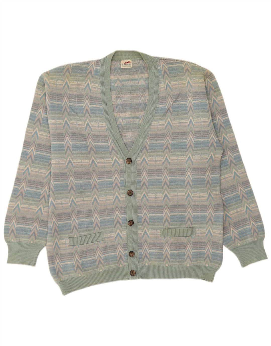 Maglione cardigan da uomo Bernardini grande lana geometrica multicolore