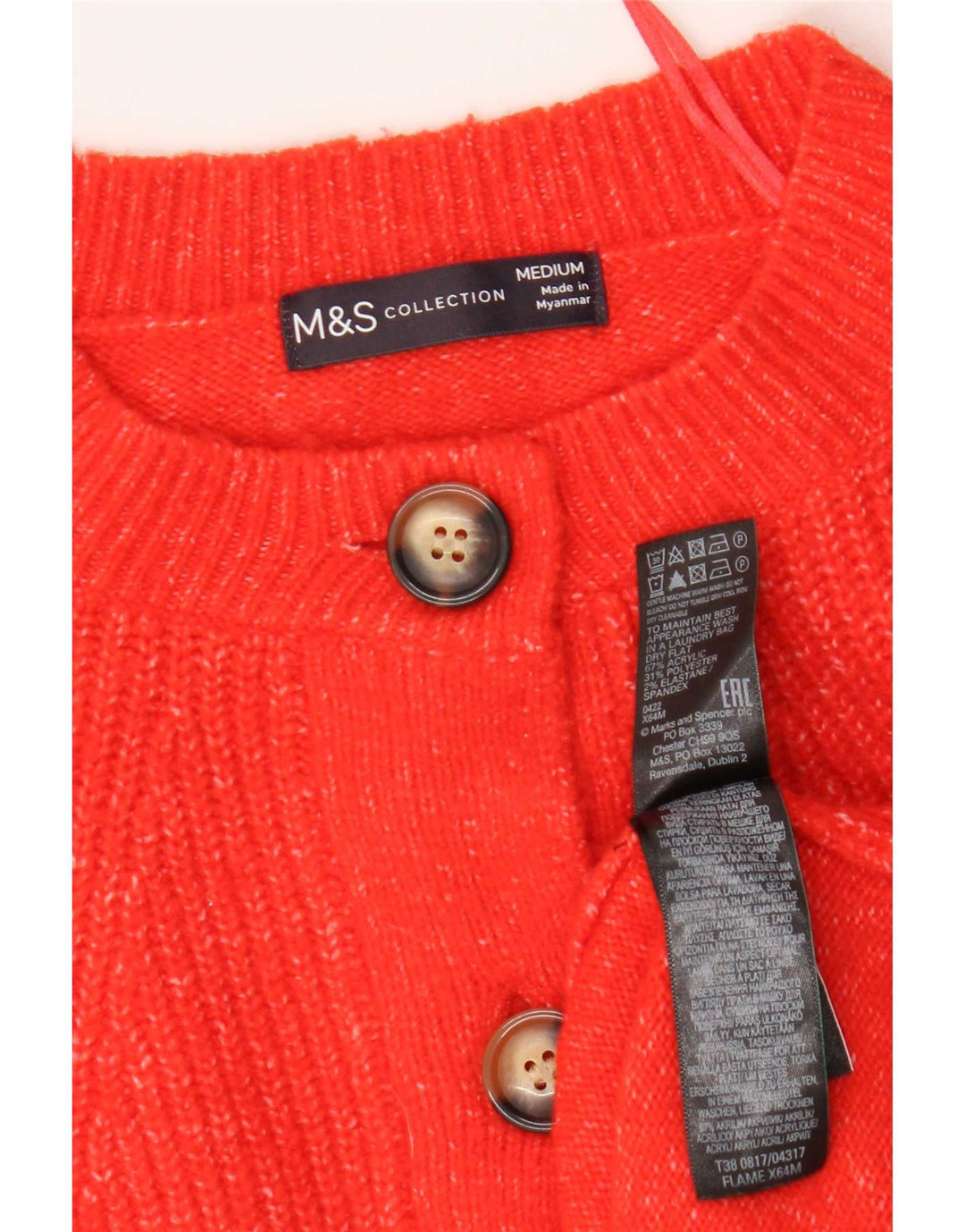 Maglione cardigan da donna Marks & Spencer UK 14 Acrilico screziato arancione medio