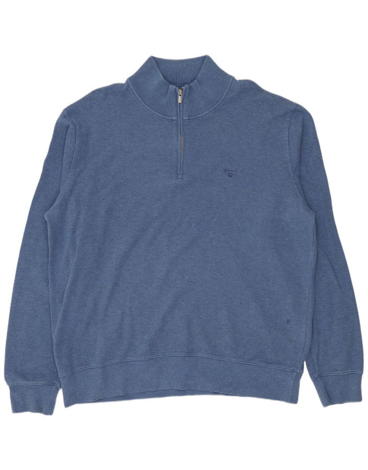 GANT Felpa da uomo con zip e collo maglione 3XL cotone blu