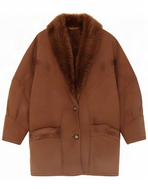 Vintage Womens Loose Fit Shearling Coat IT 44 Medium Brown