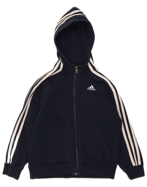 Adidas Boys Zip Hoodie Sweater 7-8 Years Navy Blue Cotton