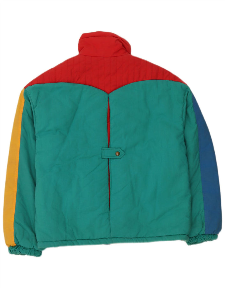 Giacca imbottita con cappuccio da donna vintage IT 42 Colorblock medio multicolore