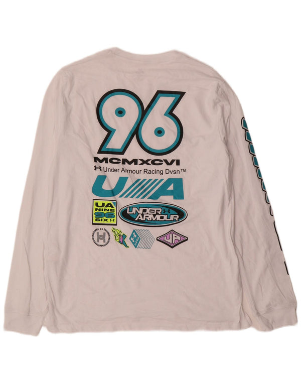 Under Armour Maglietta grafica da uomo a maniche lunghe grande in cotone bianco