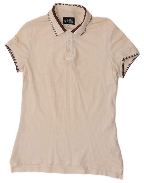 Polo da donna Armani Jeans UK 14 cotone bianco medio