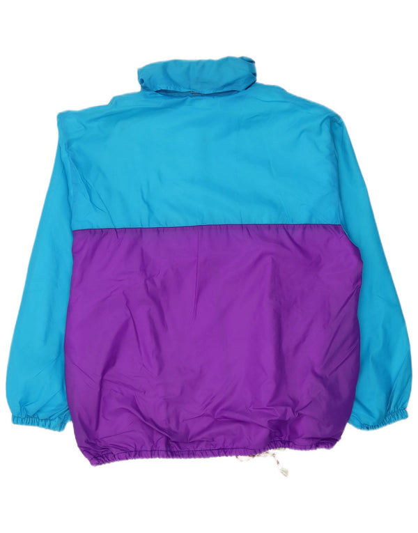 Vintage Mens Hooded Tracksuit Top Jacket Medium Blue Colourblock Sports