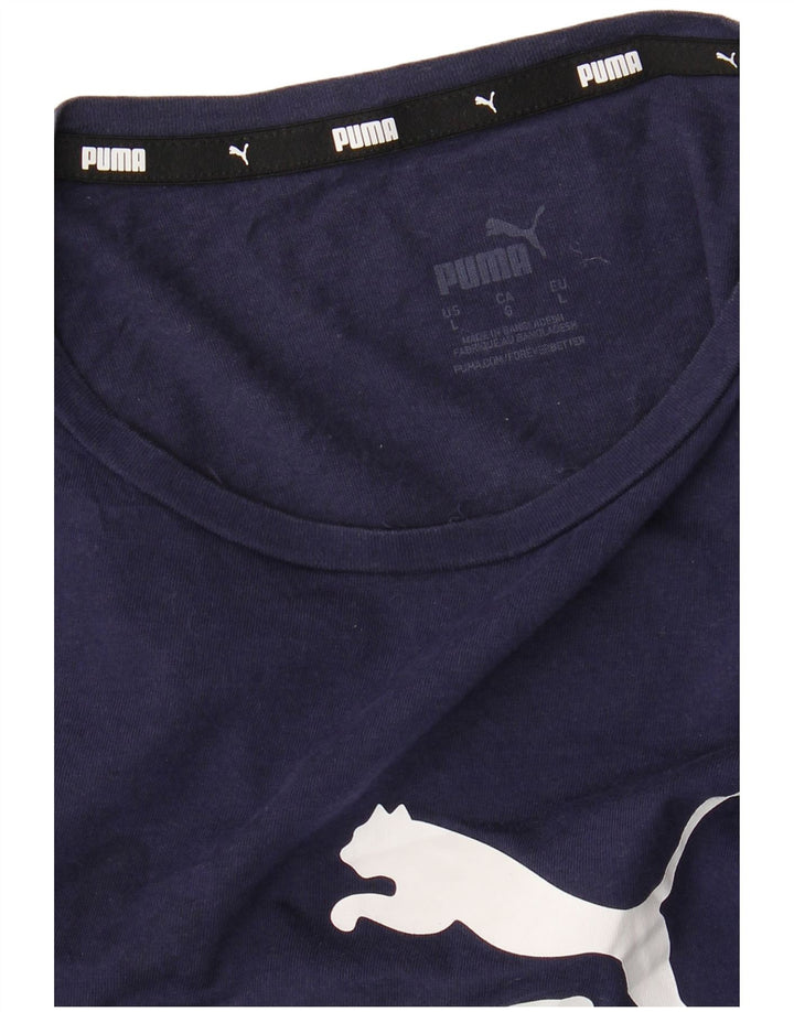 Puma T-shirt grafica da donna Top UK 14 Large Blu Navy