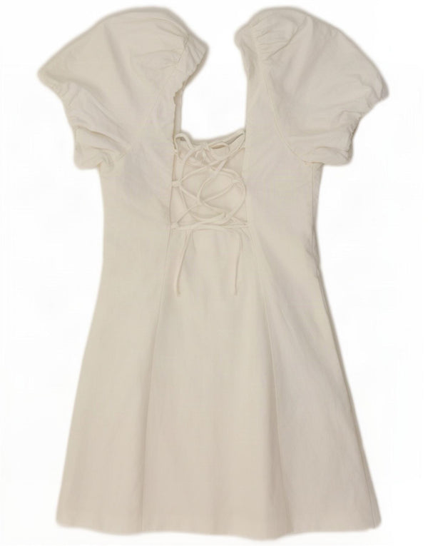 Mini abito con spalle scoperte Zara da donna UK 8 piccolo in viscosa bianca