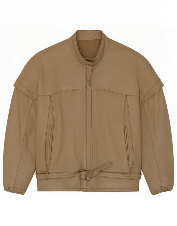 Giacca da corsa vintage in pelle da donna UK 14 Medium Khaki