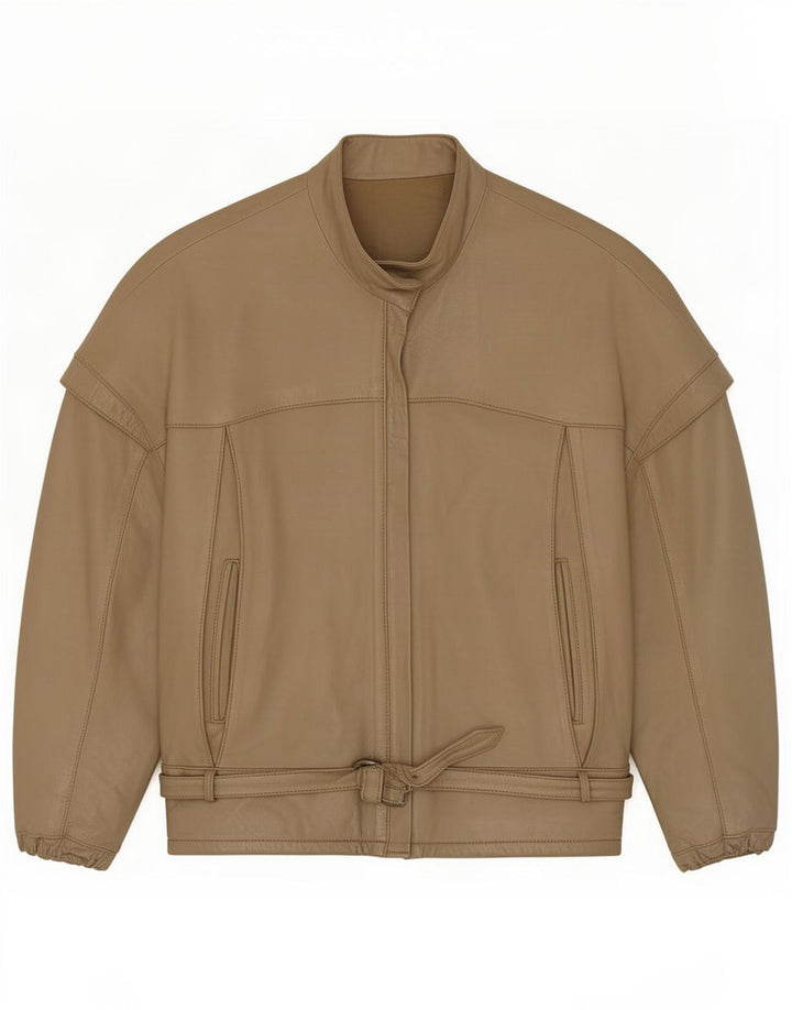 Giacca da corsa vintage in pelle da donna UK 14 Medium Khaki