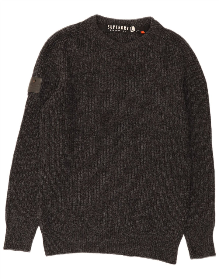 Maglione da uomo con scollo a barca Superdry, maglione grande in lana grigia
