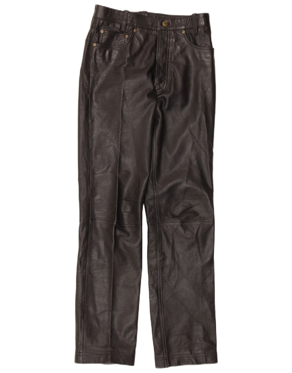 Pantaloni dritti in pelle vintage da donna W31 L33 in pelle nera