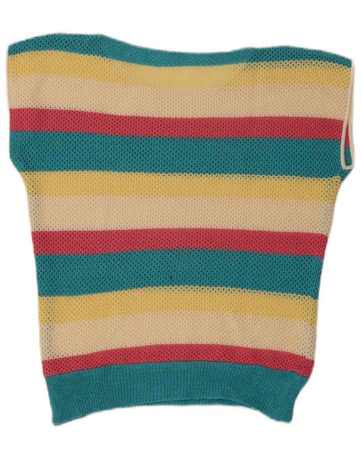 Canottiera vintage da donna UK 12 a righe multicolori medie