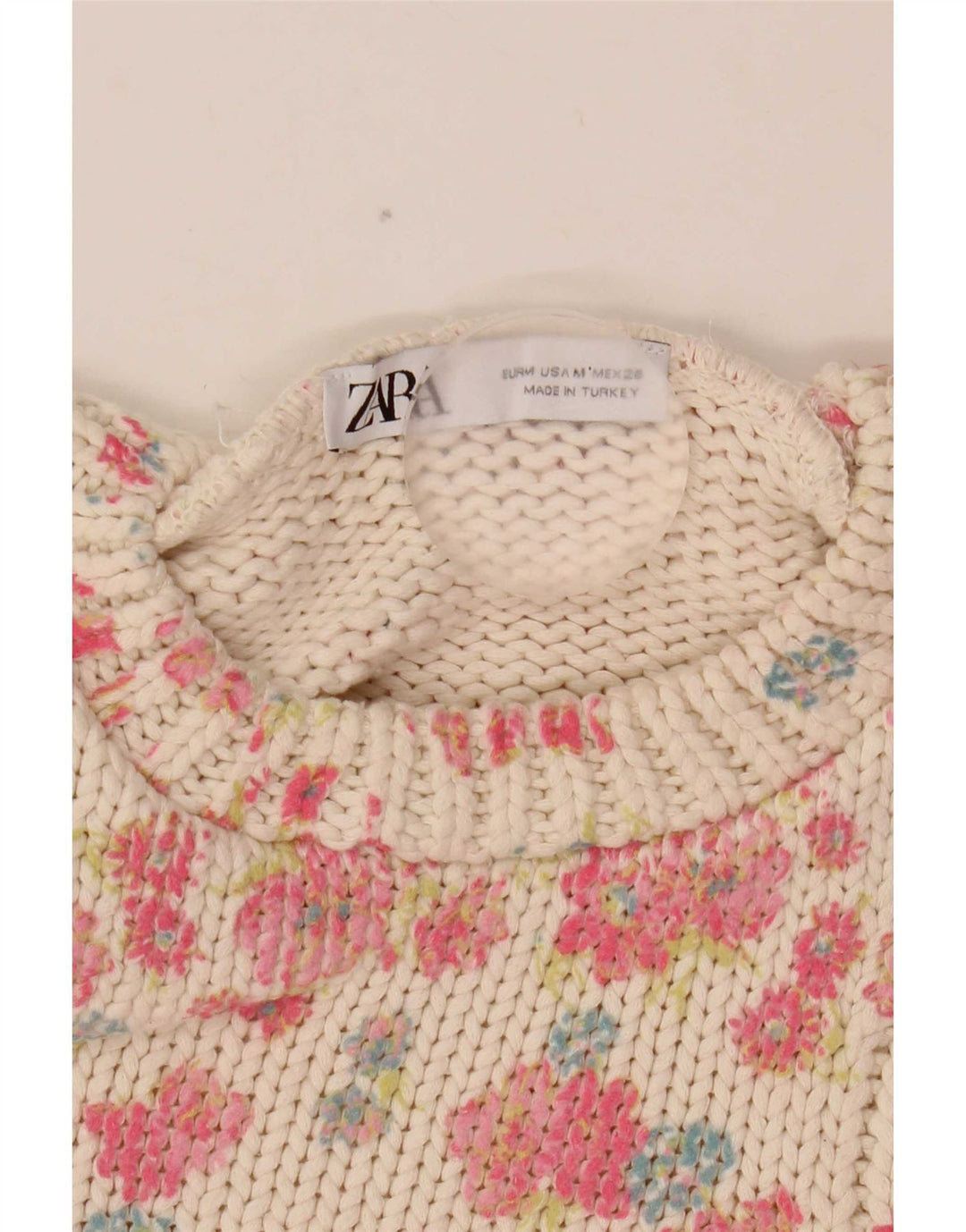 Canotta corta da donna Zara UK 12 Poliestere floreale bianco medio