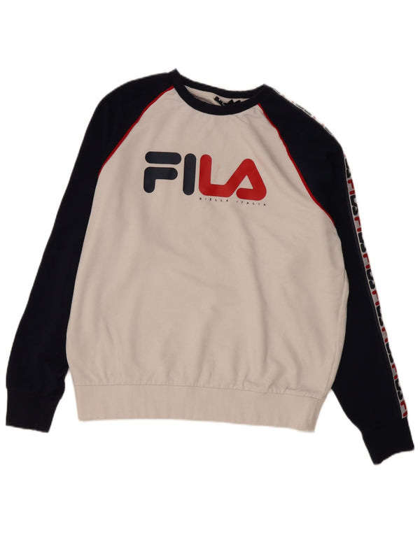 FILA Felpa grafica da uomo Maglione grande cotone color block bianco