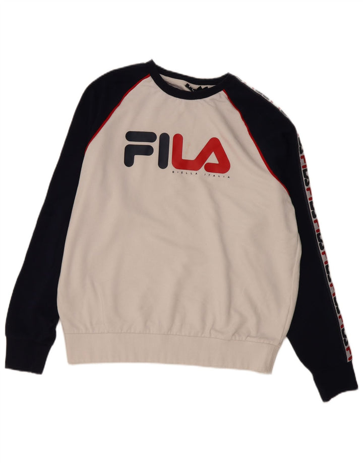 FILA Felpa grafica da uomo Maglione grande cotone color block bianco