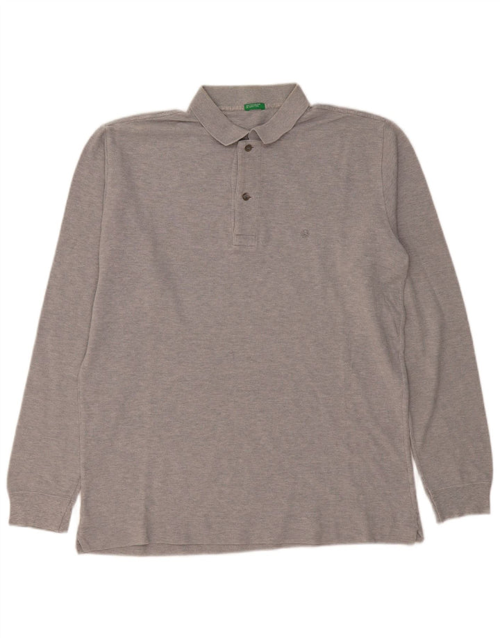 Polo da uomo a maniche lunghe BENETTON grigio medio chiazzato