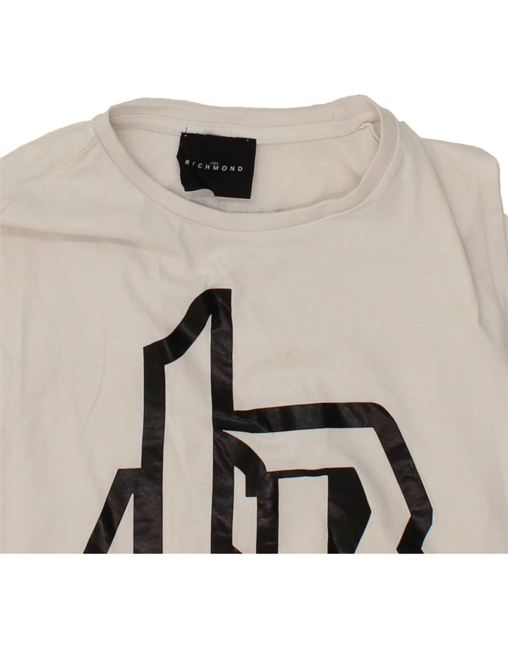 RICHMOND Mens Graphic Vest Top XS White Vintage Richmond and Second-Hand Richmond from Messina Hembry 