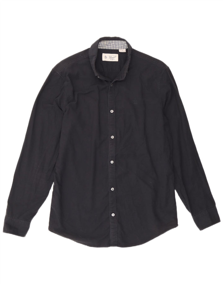 Camicia da uomo Penguin in cotone nero medio
