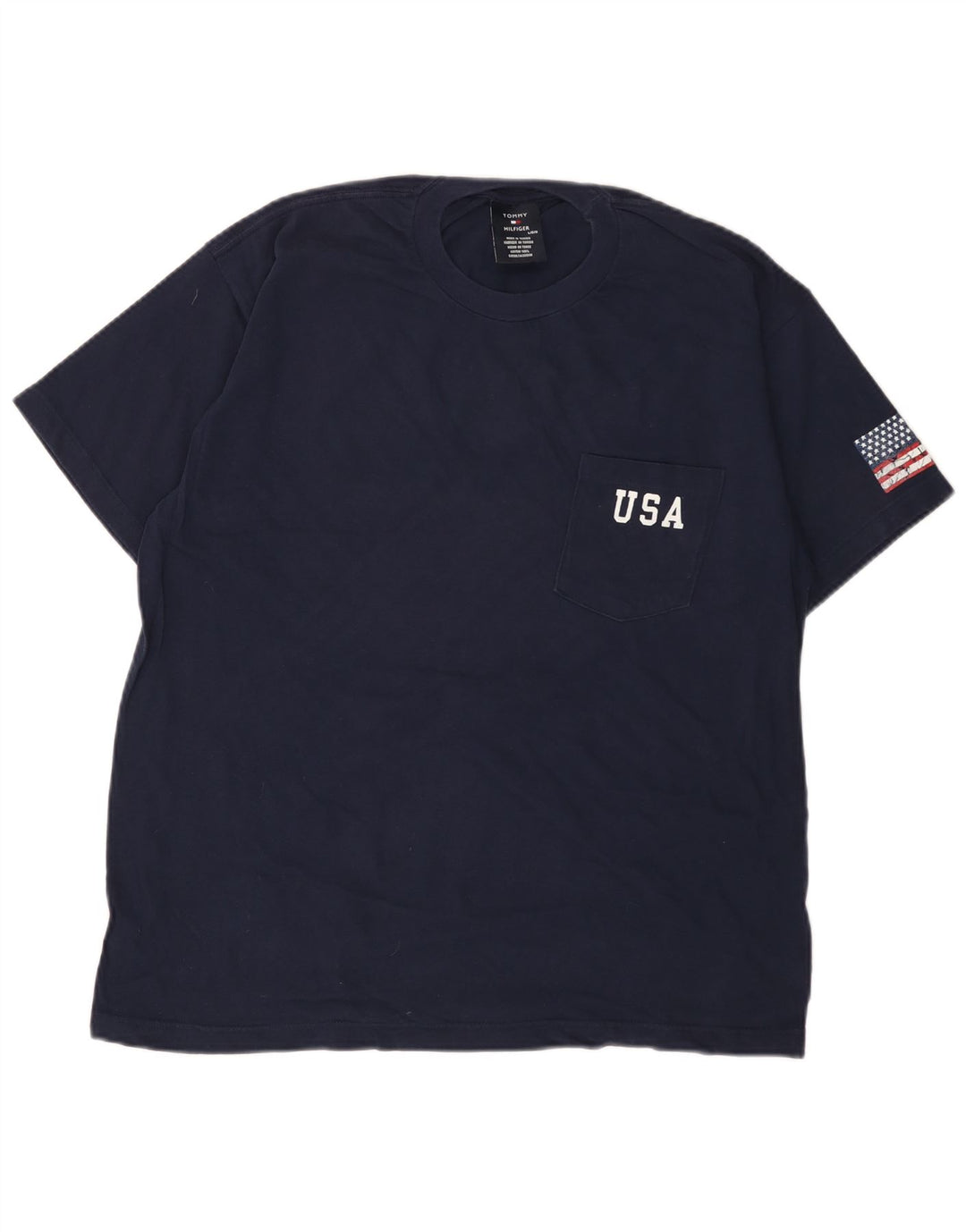 T-shirt grafica da uomo Tommy Hilfiger Top Large Blu Navy Cotone USA